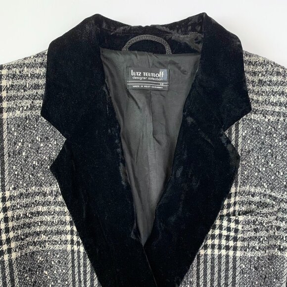Vintage Lutz Teutloff Wool Glen Check Plaid Black White Blazer Jacket Academia - Picture 3 of 15